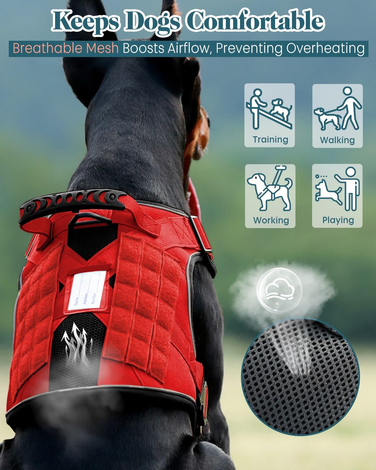 Reflective No Pull Service Dog In Training Vest Harness For Medium Large Dogs, Red Metal Buckles Front Clip Comfort Padded Adjus